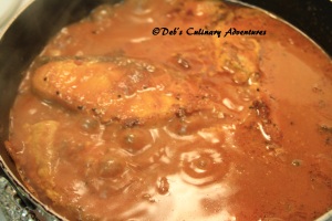 The fish is then cooked in a caramelized onion garlic and tomato and bengali homemade chilli cumin and ginger sauce 